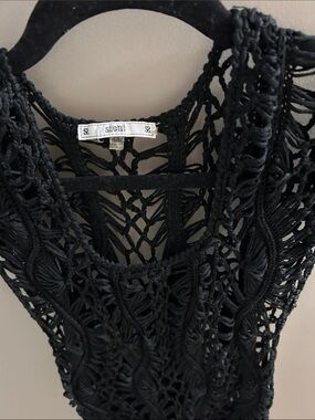 Sioni Black Crochet Macramé Tank